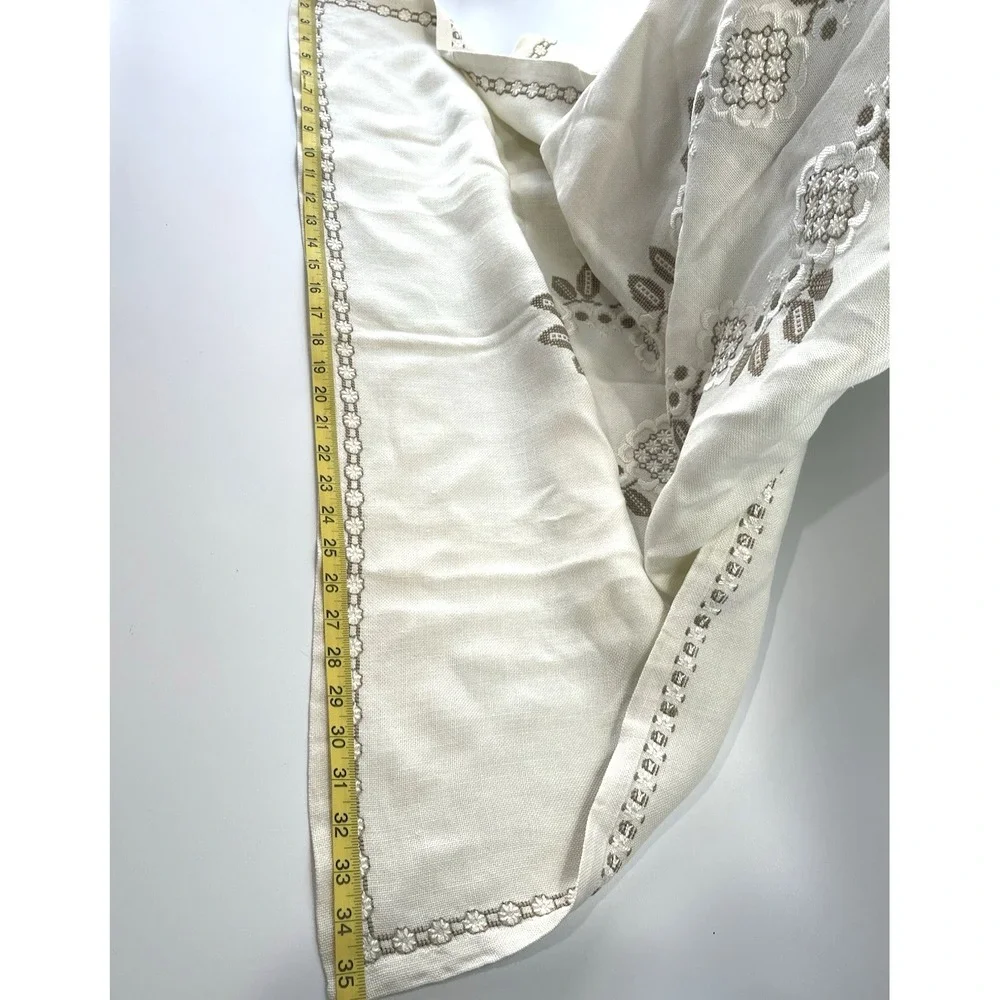 Ivory Table Cloth  W/ Handmade Floral Cross Stitch‎ & Embroidery 35 X 65